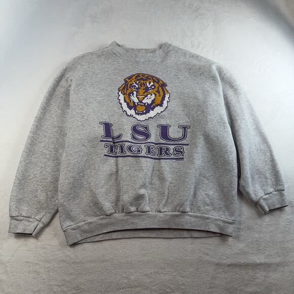 Vintage Mens XL 90s LSU Tigers Sweatshirt Crew Neck Pullover College Football - Picture 2 of 9